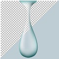 realistic falling drop of water on transparent and blue background Royalty Free Stock Photo