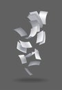 Realistic falling paper sheets. Set of flying curved leaves of paper. Vector loose soar of notes with curled edges. Fly