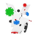 Realistic falling playing cards and multicolored casino chips vector gambling tokens for blackjack Royalty Free Stock Photo