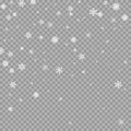 Realistic falling white snow overlay on transparent background. Snowflakes storm layer. Snow pattern for design Royalty Free Stock Photo