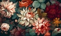 Realistic fantastic vintage large flowers background