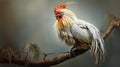 Realistic Fantasy Art: White Rooster Perched On Branch