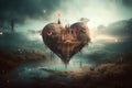 The love shaped heart as a floating castle, Generative AI Royalty Free Stock Photo