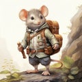 Realistic Fantasy Artwork: Mouse In Backpack On Rock