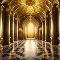 A realistic fantasy interior of the royal golden castle Fiction concept digital art Made With Generative AI illustration