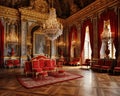 realistic fantasy red interior of the royal palace.