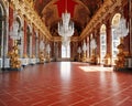 realistic fantasy red interior of the royal palace.