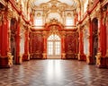 realistic fantasy red interior of the royal palace.