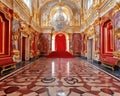 realistic fantasy red interior of the royal palace.