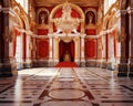 realistic fantasy red interior of the royal palace.