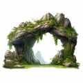 Realistic Fantasy Rock Arch With Leaves And Moss