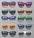 Realistic fashion sunglasses and glasses isolated vector set