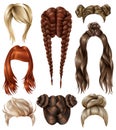 Realistic Female Hairstyles Set