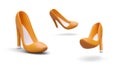 Realistic female shoes in different positions. Yellow clothing element