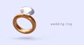 Realistic female wedding ring with precious stone. Expensive accessory of bride