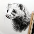 Realistic Ferret Portrait Tattoo Drawing With High Contrast