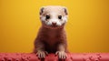 Realistic Ferret Render On Pink Yellow Background