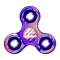 Realistic fidget spinner. Stress relieving toy. Trendy hand spinning machine. Violet shimmering cosmic style.