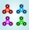 4 Realistic Fidget Spinners With Different Icons And Colors