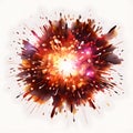 Realistic fiery explosion of dynamite with sparks on a white background