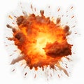 Realistic fiery explosion of dynamite with sparks on a white background