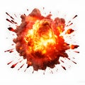 Realistic fiery explosion of dynamite with sparks on a white background