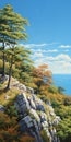 Realistic Figurative Paintings Of Trees On Coastal Rocks