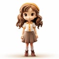 Realistic Figurine Of Cute Cartoon Girl In School Uniform