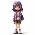 Realistic Figurine Of A Purple Jacket Girl With Short Hair