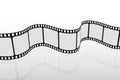 Realistic film strip in isometric style. Cinema background. Movie production with realistic blank negative film frames