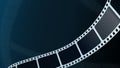 Realistic film strip in perspective isolated on blue background. 3D isometric film strip. Video tape part, illustration
