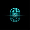 Realistic Fingerprint scanner in flat style. Identification system. Black background