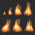 Realistic fire animation sprites flames vector set