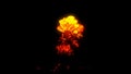 Realistic fire blast explosion with orange mushroom cloud. 3D rendering huge spark explosion isolated on black studio