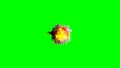 Realistic fire blast explosion and smoke with orange cloud. 3D rendering spark explosion isolated on green screen. Cloud