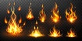 Realistic fire flames isolated on transparent background Royalty Free Stock Photo