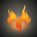 Realistic fire flames isolated on transparent background. Special burning light effect with sparks for design and Royalty Free Stock Photo