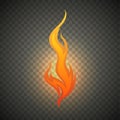 Realistic fire flames isolated on transparent background. Special burning light effect with sparks for design and Royalty Free Stock Photo