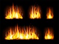 Realistic fire flames set on black Royalty Free Stock Photo