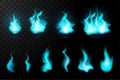 Realistic fire flames set blue Royalty Free Stock Photo