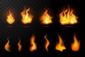 Realistic fire flames set Royalty Free Stock Photo