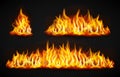 Realistic fire flames set on transparent background Royalty Free Stock Photo