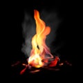 Realistic fire flames set on transparent background. 3D bonfire on transparent background isolated vector illustration. Royalty Free Stock Photo
