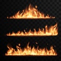 Realistic fire flames set on transparent black background Royalty Free Stock Photo