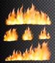 Realistic fire flames set Royalty Free Stock Photo