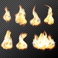 Realistic fire flames set vector on transparent background Royalty Free Stock Photo
