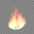 Realistic fire flames on a transparent background. Vector illustration