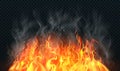 Realistic fire with smoke isolated on transparent background Royalty Free Stock Photo