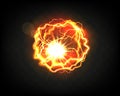 Realistic fireball. Glowing ball. Lighting energy. Orange thunder sphere. Electric lightning. Explosion light