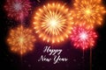 Realistic fireworks new year background isplay images with colourful glowing particles vector illustration